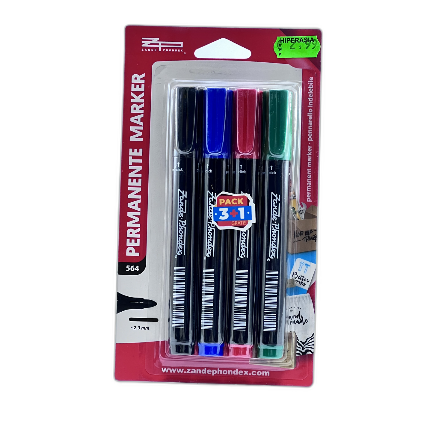 4 Marcadores Permanentes 2-3 mm (PACK 3+1)