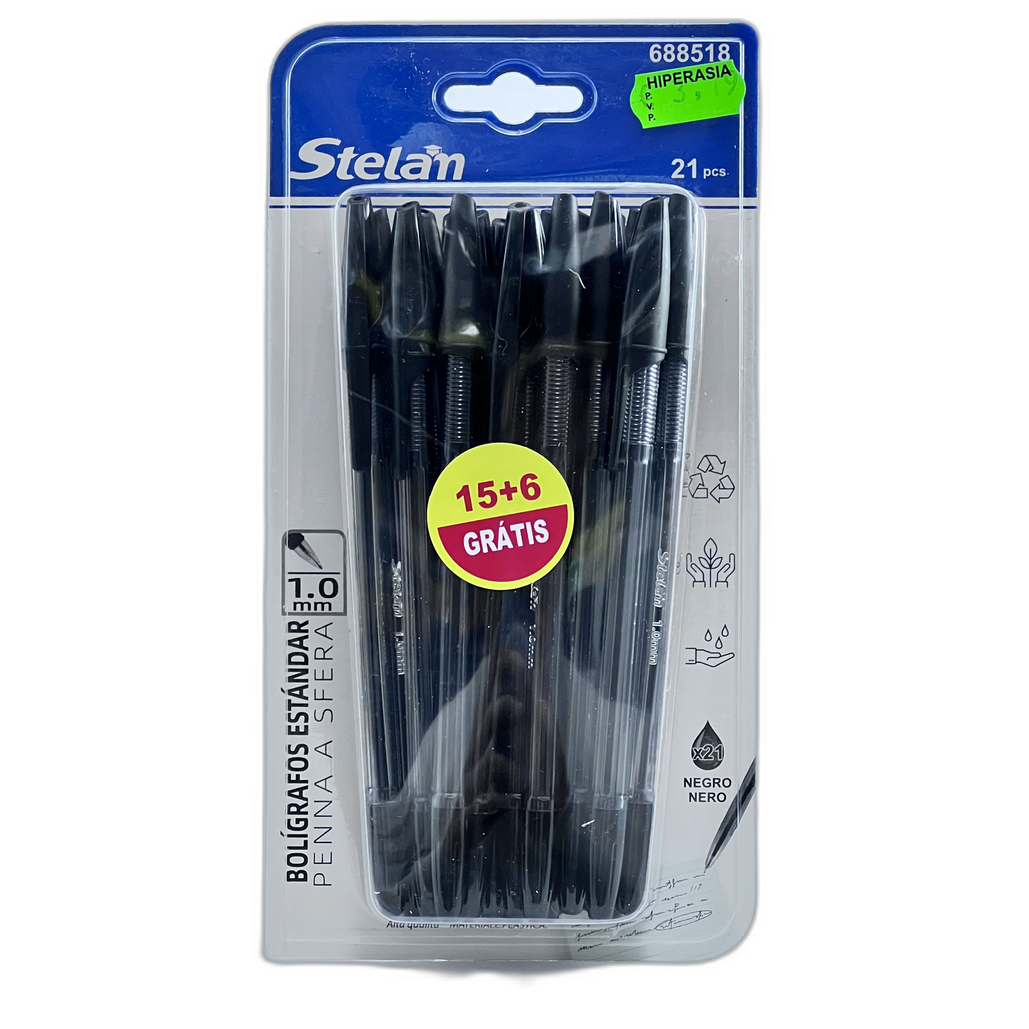 Paquete de bolígrafos negros 15+6