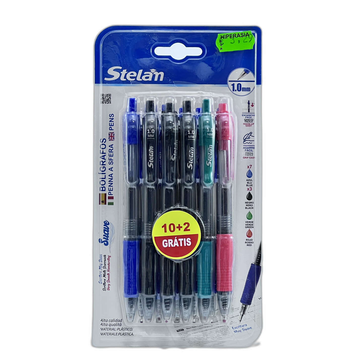 Paquete de 10 + 2 bolígrafos de colores
