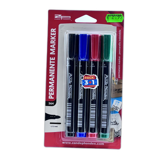4 Marcadores Permanentes 2-3 mm (PACK 3+1)