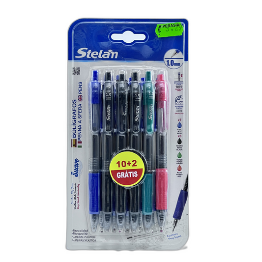 Paquete de 10 + 2 bolígrafos de colores