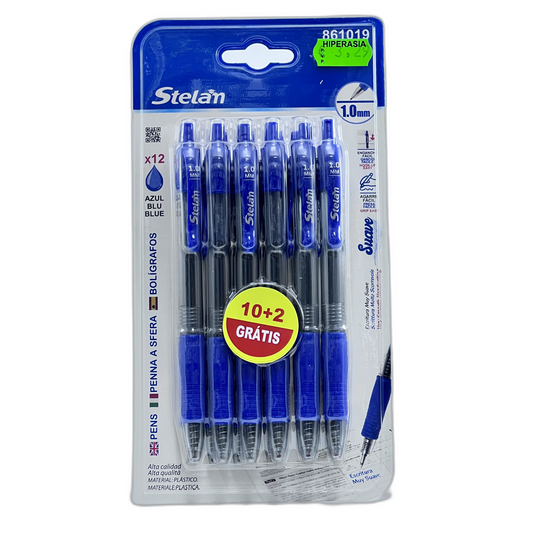 Paquete de 10 + 2 bolígrafos azules