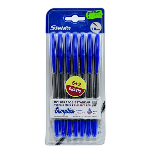 Paquete de 5 + 2 bolígrafos azules
